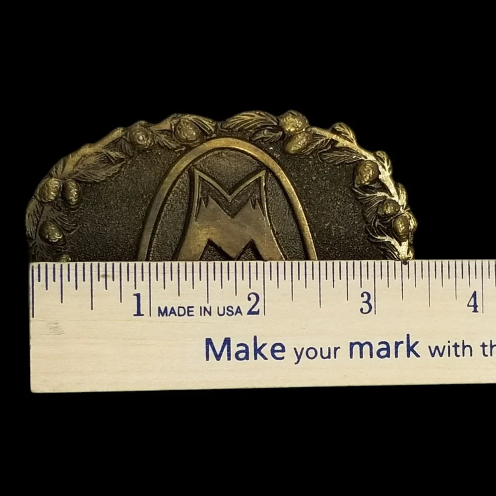 Vintage 1978 Monarch Belt Buckle Adezy Denver Solid Brass Mountain Logo USA Made